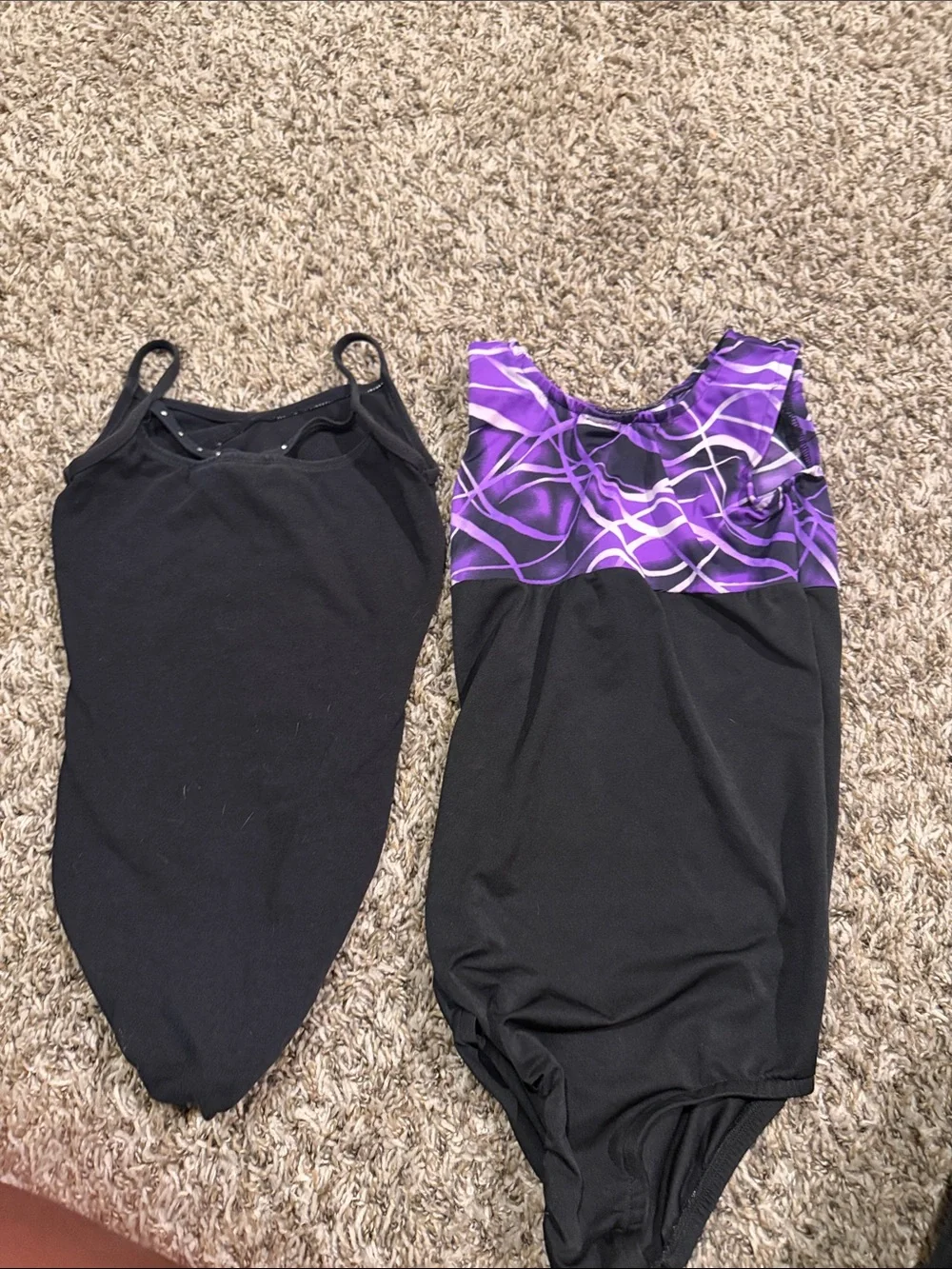 Kids Black and Purple Dance Leotard with Patterned Yoke